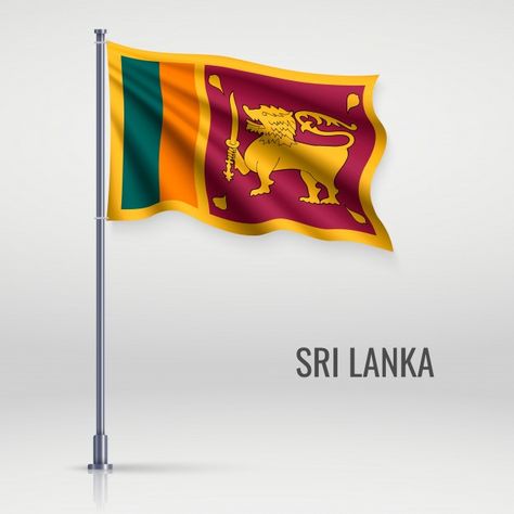 Waving flag on flagpole Premium Vector | Premium Vector #Freepik #vector #waves #flag #realistic #pole Independence Day Post, Sri Lankan Flag, Sri Lanka Flag, Waving Flag, Location Icon, Map Background, Orange Design, National Flag, Small Heart