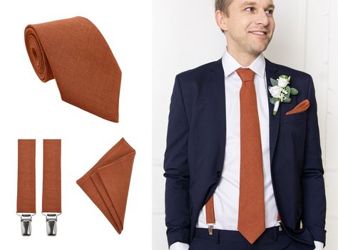 Burnt Orange Groomsmen Shirt, Terracotta Bow Tie, Burnt Orange Tie, Burnt Orange Bow Tie, Linen Accessories, Men Wedding Accessories, Tie Tie, Groomsmen Ties, Orange Tie