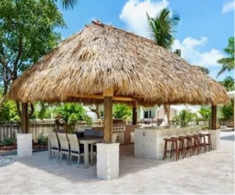 Tiki Hut Backyard Outdoor Living, Tiki Hut Ideas Backyards, Backyard Tiki Hut, Outdoor Cabana Ideas Backyards, Palapas Ideas Patios, Tiki Backyard Ideas, Pool Tiki Bar Ideas, Tiki Hut Backyard, Hut Design Ideas