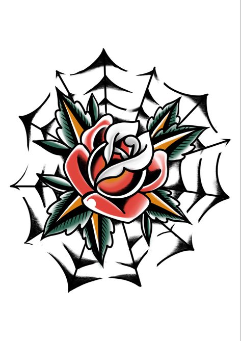 Free Style Tattoo Design, Rose Web Tattoo, Halloween Flower Tattoo, Elbow Tattoo Design, Desain Tattoo, American Traditional Rose, Traditional Tattoo Outline, Venture Bros, Web Tattoo