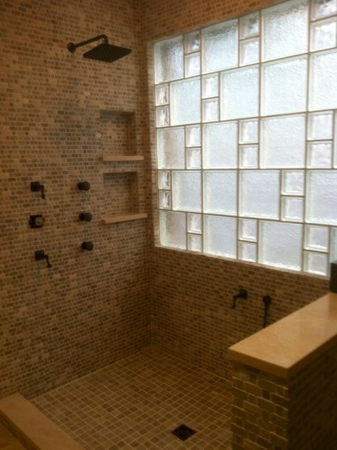 Amazing glass brick shower division design ideas 41 Windowless Bathroom, Glass Block Shower, Shower Window, Glass Blocks Wall, Glass Block Windows, Window In Shower, Bathroom Window, Glass Brick, Master Bath Remodel