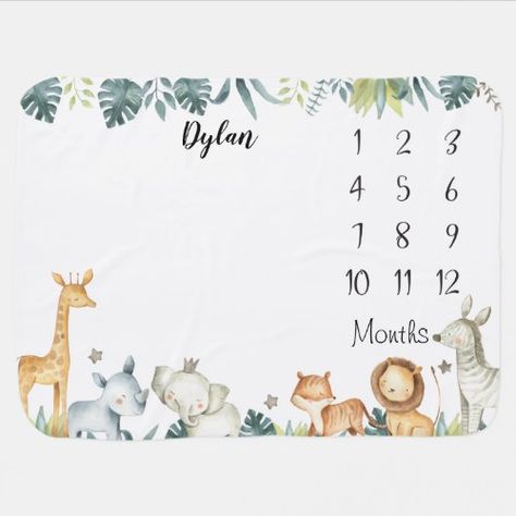 $34.45 | Baby Month Milestone Blanket #baby #safari #animals #gender #neutral #cute #water #color Baby Safari Animals, Baby Monthly Milestones, Soft Baby Blankets, Decorative Blankets, Baby Shower Gender Reveal, Blanket Baby, Baby Milestones, Neutral Baby, Baby Boutique