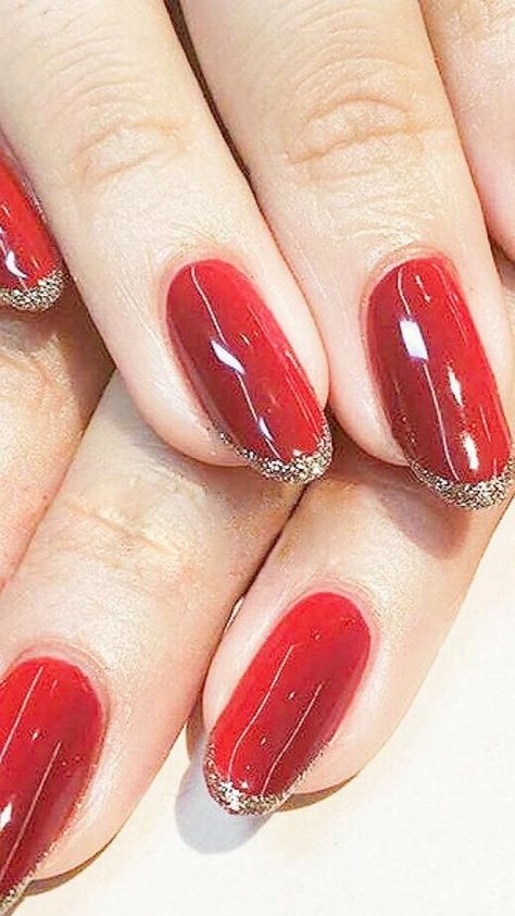 Gorgeous Nail Art You May Like | Red and silver nails, Nail designs, Red and gold nails Red With Gold Tips Nails, Red Nails Gold Tips, Red Nails Glitter Tips, Red Nails With Silver Tips, Red Nails With Gold Tips, Nails Red And Gold Glitter, Red Nails With Silver Glitter, Silver And Red Nails, Red And Gold Nail Art