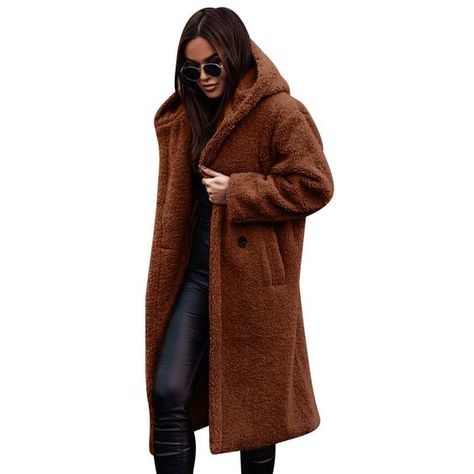 PRICES MAY VARY. ♕Fabric: Women's fur faux fur warm winter outwear jackets long coats for women trendy open front lapel long cardigan coat made of selected quality, the material is ultra soft, breathable and comfortable to wear, soft ultra to touch, safe and non-irritating, won't deform after washing, which offers a cozy wearing experience to you. ♕Solid Long Sleeve Hooded Winter Coats for Women: Womens coats feature long sleeve, front pockets, two buttons and hooded style. Classic long sleeve c Long Fleece Coat, Late Fall Outfits, Oversized Winter Coat, Long Oversized Cardigan, Long Hooded Jacket, Outfit Ideas For Winter, Puffer Coat With Hood, Long Winter Coats Women, Trendy Winter Outfits