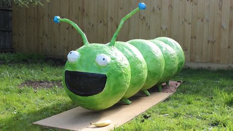 Giant paper mache caterpillar! Giant Bugs Diy, Vbs Magnified, Homestay Ideas, Giant Paper Mache, Giant Caterpillar, Odyssey Of The Mind, Turtle Crafts, Vbs Themes, Vbs 2024