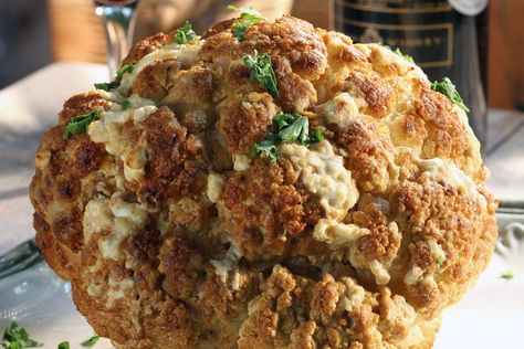 Whole Cauliflower Roasted, Honey Feta, Baked Cauliflower Recipe, Diane Kochilas, Whole Cauliflower, Cauliflower Roasted, Longevity Recipes, Vegetarian Main Course, Whole Roasted Cauliflower