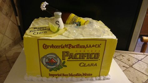 Pacifico beer cake! Tres leches Beer Cakes For Men, Cake Tres Leches, Pacifico Beer, Save Water Drink Beer, Beer Cake, Beer Birthday, Tres Leches, Beer Lovers, Drinking Beer