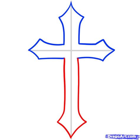 How to Draw a Cross, Cross, Step by Step, Stuff, Pop Culture, FREE ... How To Draw A Cross Step By Step, How To Draw A Cross, Anime Easy To Draw, Cross Silhouette, Cross Drawing, Christian Drawings, Pretty Cross, Drawing Brush, Drawing Ideas Color