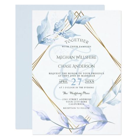 Dusty Blue Wedding Invitations, Garden Chic Wedding, Floral Wedding Stationery, Blue Foliage, Diy Wedding Invitation, Spring Garden Wedding, Best Wedding Invitations, Wedding Stationery Suite, Pale Lilac