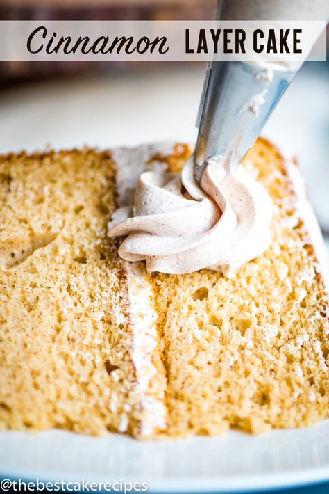 Cinnamon Cream Cake, Cinnamon Layer Cake Recipe, Cinnamon Cake With Box Cake, Vanilla Cinnamon Cake, Easy Cinnamon Cake, Homemade Cinnamon Cake, Cinnamon Layer Cake, Easy Layer Cake Recipes, Cinnamon Cake Recipe