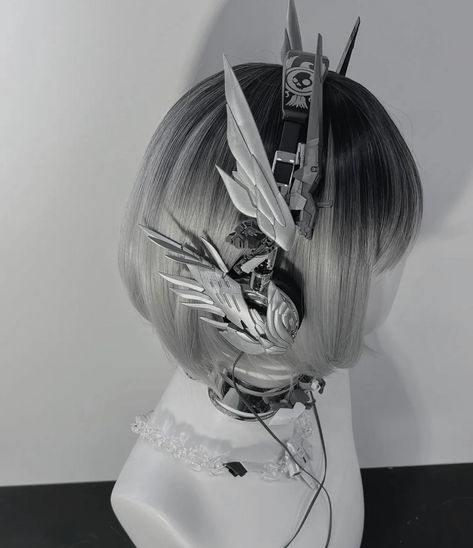 Cyberpunk Head Accessories, Mech Headphones, Y2k Headphones Aesthetic, Cybercore Headphones, Angel Headphones, Gundam Headphones, Mecha Headset, Cyberpunk Headphones, Gundam Accessories