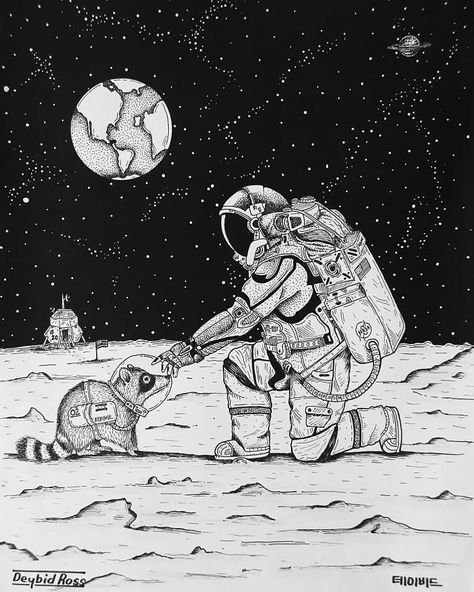 Racoon Illustration, Quirky Wallpaper, Galaxy Drawings, Astronaut Drawing, Nasa Art, Muse Band, Astronaut Illustration, Space Drawing, Space Drawings