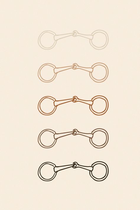 We worked with In Gate Goods, an equestrian inspired stationery company, to create a bold, outdoorsy, vibrant, and playful visual brand identity to apture the fun of the horse world while remaining classy. These hand drawn bit illustrations represent iconic items in equestrian world. Bit Tattoo Equestrian, Horse Logo Design Graphics, Horse Bit Tattoo, Equestrian Illustration, Equestrian Branding, Minimalist Design Graphic, Equine Logo Design, Shoe Logo Ideas, Equine Logos