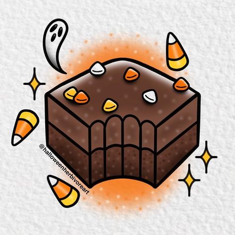 Cosmic Brownie Tattoo, Candy Corn Tattoo, Brownie Drawing, Dessert Tattoo, Kawaii Halloween Stickers, Holiday Drawings, Sarah Tattoo, Christmas Flash, Cute Halloween Tattoos