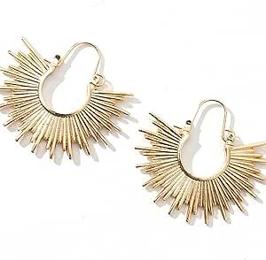 ALLISON ROSE ATELIER - Sunburst Hoop Earrings -14k Gold Plated or Silver Spike Hoop earrings - Boho Open C Half Spike Hoops Inspired by the Sun- Statement earrings for Women Spiked Jewelry, Spike Hoop Earrings, Filigree Jewelry, Layered Necklace Set, Spike Earrings, Gold Statement Earrings, Big Earrings, Huggie Hoop Earrings, Fun Earrings