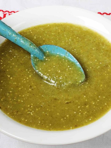 Authentic Salsa Verde Recipe [Step-by-Step] Salsa Verde Molcajete, Mild Salsa Verde Recipe, Green Salsa For Tacos, Homemade Verde Sauce, Authentic Salsa Verde, Green Salsa Verde Recipes, Chiliquillas Verde Recipe, Boiled Salsa Recipe, Tomitillo Recipes Salsa