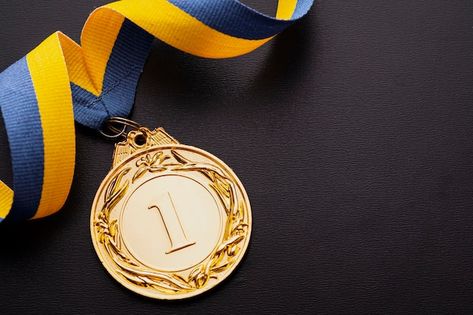 Champion or first placed winner gold med... | Premium Photo #Freepik #photo #champion #first-place #trophy #gold-medal Heart Meanings Emoji, Approved Stamp, Visual Moodboard, Star Trophy, Sports Trophies, Sports Medals, Powerpoint Background, Medical School Essentials, Olympic Gold Medals