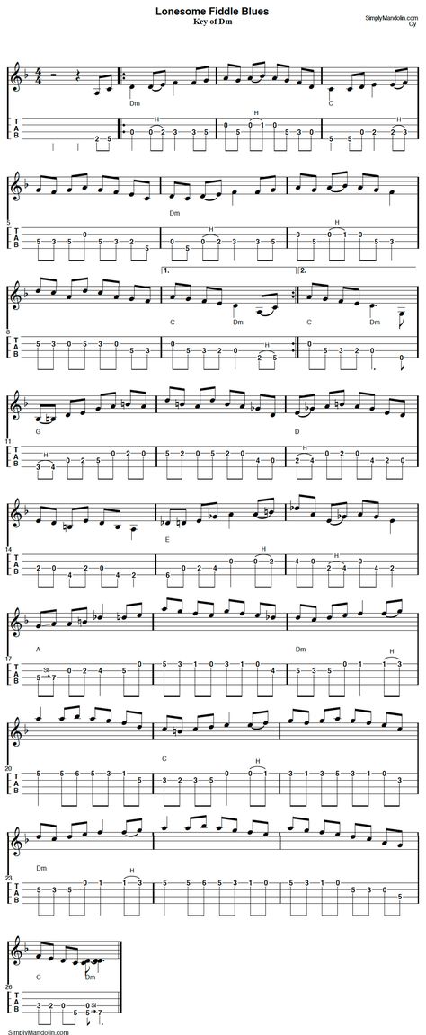 Lonesome Fiddle Blues - free mandolin tab - SimplyMandolin Learning Mandolin, Mandolin, Music