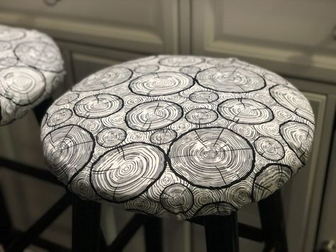 Frugal Way to Cover Up Old Bar Stools - My Momma Taught Me Bar Stool Slipcovers Diy, How To Cover Bar Stool Seats, Bar Stool Seat Covers Diy, Crochet Bar Stool Cover Pattern, Redo Barstools Stool Makeover, How To Recover Bar Stool Seats, Bar Stool Seats, Old Bar, See Images