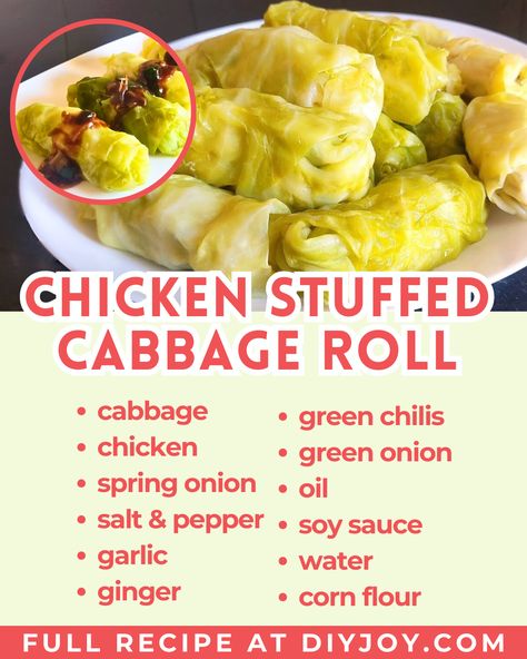 This chicken stuffed cabbage roll is full of savory goodness, easy to prepare, and is good for sharing. Get the ingredients here. Chicken Cabbage Rolls Recipe, Chicken Cabbage Rolls, Cabbage Roll Recipe, Healthy Chicken Recipe, Easy Cabbage Rolls, Cabbage Curry, Turkey Dinners, Chicken Cabbage, Steamed Cabbage