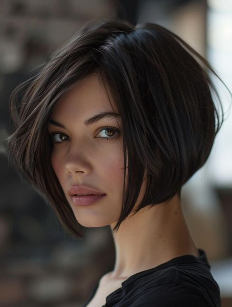 Elevate Your Style with a Stacked Bob Haircut Short Bob Tapered Back, Korean Short Bob, Introverted Bob Haircut, Squid Haircut Style, Short Bob With Side Part, Short Bob Pixie Haircut, Short Stacked Bob Haircut For Thick Hair, Short Pixie Bobs, Edgy Chin Length Hair