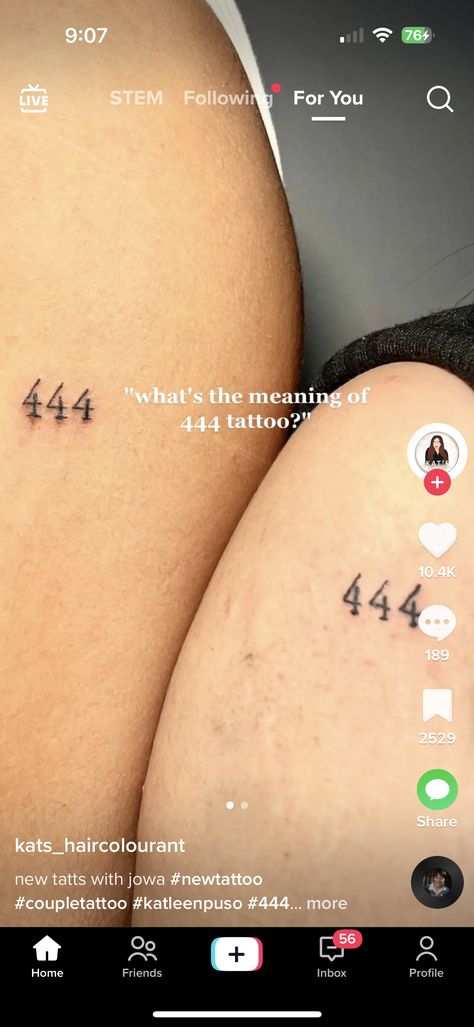 444 Tattoo Couple, 444 Meaning, 444 Tattoo, Tattoo Couple, Couple Tattoos, New Tattoos, Meant To Be, Tattoos