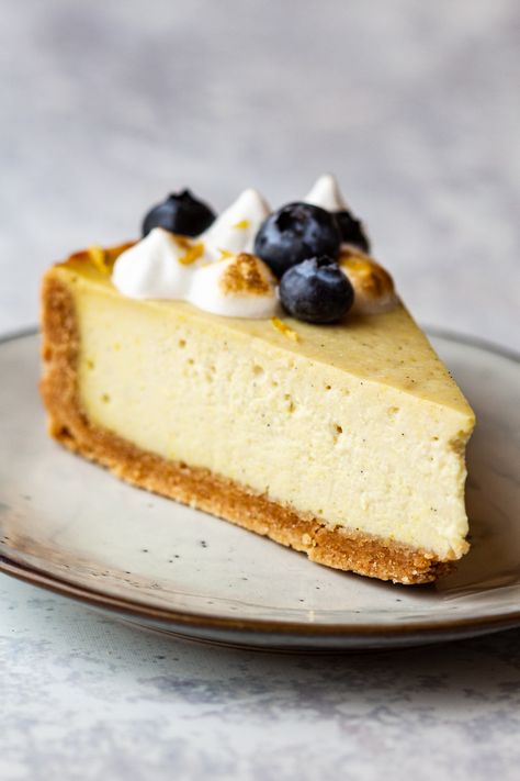 Vegan lemon cheesecake - Lazy Cat Kitchen Cheesecake Slice Aesthetic, Cheesecake Slice Photography, Vegan Lemon Cheesecake, Cheesecake Aesthetic, Easy Lemon Cake Recipe, Blender Material, Cheesecake Ideas, Cheesecake Slice, Lemon Cake Easy