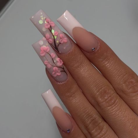 Cherry Blossom Nails Design, Blossom Nails, Cherry Blossom Nails, Glitter Accent Nails, Cow Nails, Tree Nails, Sassy Nails, Dope Nail Designs, Pretty Gel Nails