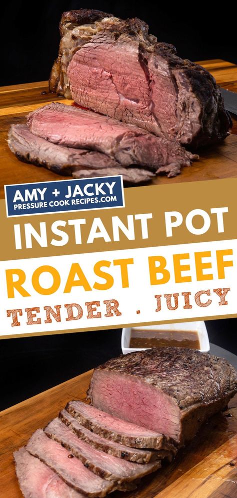 Instant Pot Roast Beef: Learn how to cook Classic Pressure Cooker Roast Beef – Buttery Tender Medium Rare Beef Roast with Gravy or Deli-style Cold Cut Roast Beef. Deliciously great for British Sunday Supper, entertaining guests, holiday celebrations, or just because! Instantpot Roast Beef Recipes, Instant Pot Recipes Roast Beef, Ip Roast Beef, Beef Roast In Instant Pot Recipes, Roast In Pressure Cooker How To Cook, Pressure Cook Roast, Instant Pot Roast Beef From Frozen, Instapot Beef Roast Recipe, Round Tip Roast Recipes Instant Pot