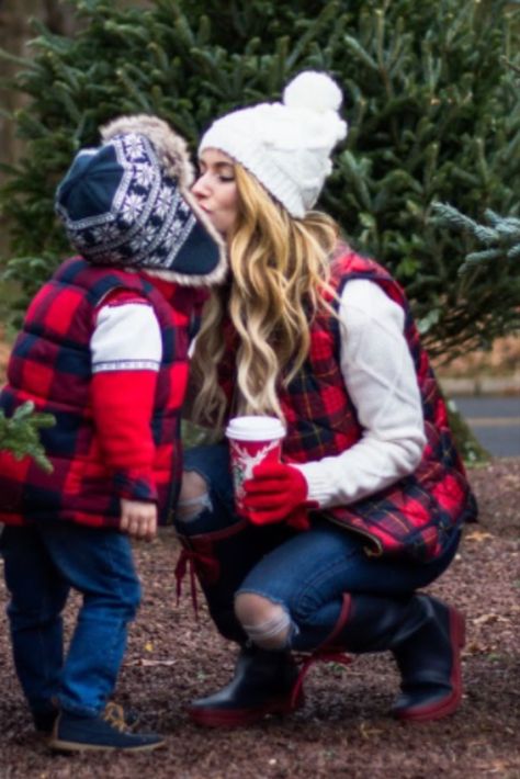 Christmas Photoshoot Ideas Mom And Son, Toddler Holiday Outfits Boy, Matching Family Christmas Outfits, Toddler Boy Christmas Outfits, Buffalo Plaid Jacket, Holiday Photos Outfits, Mother Son Photos, Family Christmas Outfits, Toddler Christmas Outfit