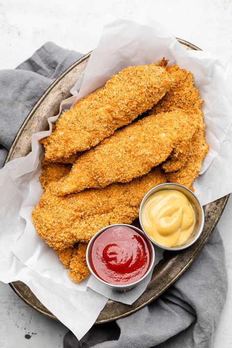 Crispy Gluten Free Chicken Tenders - All the Healthy Things Gluten Free Panko Chicken, Rice Flour Chicken Tenders, Gluten Free Chicken Tenders Air Fryer, Gf Chicken Tenders, Gluten Free Dairy Free Chicken Tenders, Egg Free Chicken Tenders, Gluten Free Breaded Chicken Tenders, Healthy Breaded Chicken Tenders, Flavor Frenzy