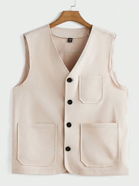 Men's Solid Color Minimalist Sleeveless Casual Vest Apricot Casual  Sleeveless Woven Fabric Plain  Non-Stretch  Men Clothing, size features are:Bust: ,Length: ,Sleeve Length: Chaleco Casual, Color Minimalist, Casual Vest, Couple Matching, Dark Jeans, Mens Vest, Kids Sleepwear, Plain Black, Mens Outerwear