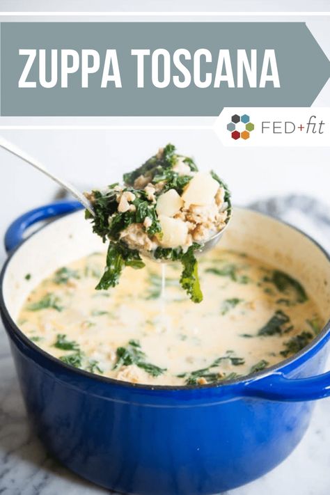 This paleo and gluten free Zuppa Toscana recipe is delicious and will be a hit with your family! This soup can be made on the stove top, slow cooker, or instant pot, but all result in a tasty, flavorful soup. #paleo #glutenfree #batchcook #dairyfreeoption Soup Zuppa Toscana, Kale And Sausage Soup, Sausage Kale Soup, Kale And Sausage, Potatoes And Kale, Warming Soups, Creamy Kale, Soup Paleo, Kale Soup Recipes