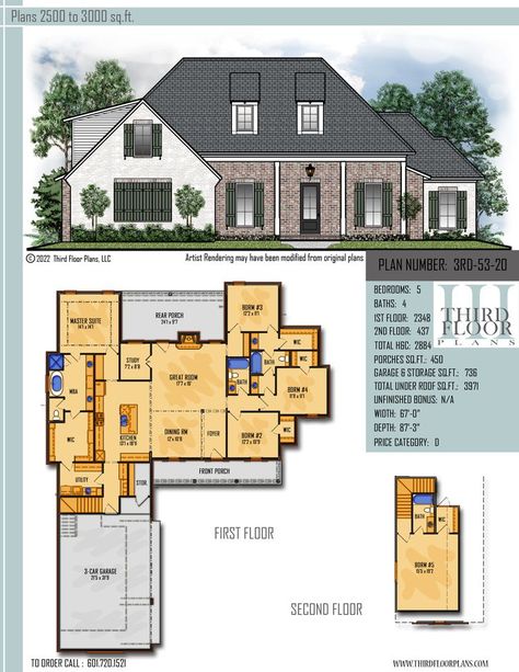 $800.00 House Plan 9 sets Split Home, Country Houses, Shared Bedrooms, Tub Shower, Utility Room, Home Plan, Great Room, Farmhouse Design, Classic House