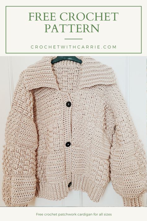 Crochet Bottoms Free Patterns, Crochet Patch Sweater Pattern Free, Cardigans Crochet Patterns Free, Crochet Hygge Pattern, Free Crochet Pattern Sweaters & Cardigans, Crochet Patch Work Sweater, Crochet Henley Pattern, Over Sized Crochet Sweater, Super Chunky Crochet Cardigan Pattern Free