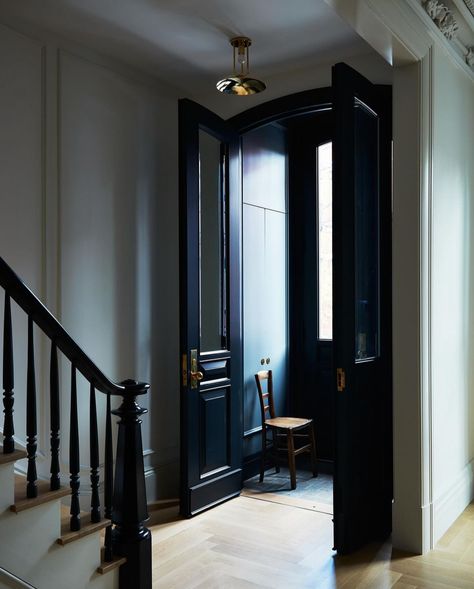 Black Interior Front Door, Brownstone Interiors, Plaster Relief, Hoboken New Jersey, Historic Restoration, London Living, The Local Project, Interior Design Portfolio, City House