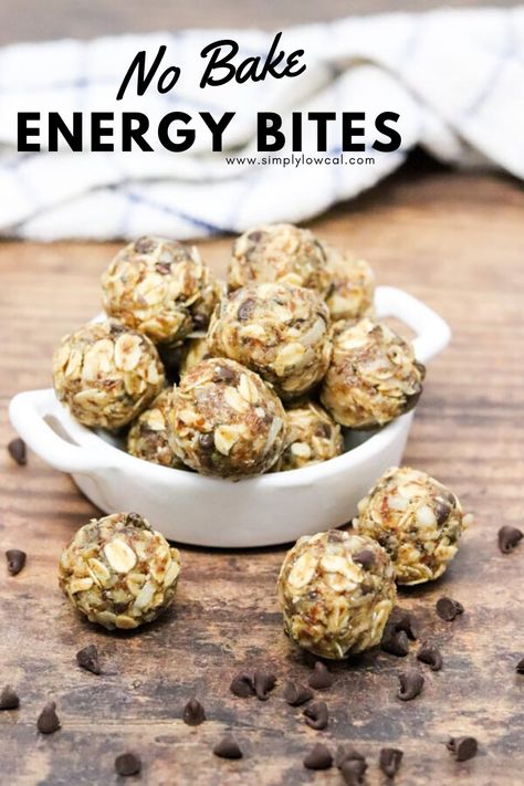 No bake energy bites are great to have on hand for a quick snack or after workout bite. Easy to make and grab when you need. | Simply Low Cal @simplylowcal #nobakeenergybites #energybites #workoutsnack #snackrecipe #energybitesrecipe #simplylowcal Healthy Oatmeal Bites Recipe, After Workout Snack, No Bake Energy, Oatmeal Bites, Healthy No Bake, Energy Balls Healthy, Oatmeal Breakfast Cookies, Energy Bites Recipes, No Bake Energy Bites