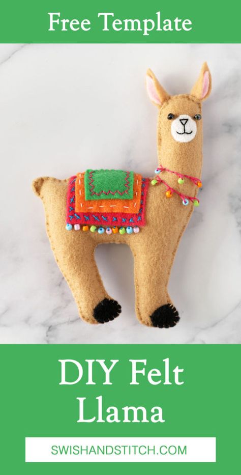 Felt Llama, Llama Ornament, Llama Stuffed Animal, Baby Mobil, Felt Ornaments Patterns, Felt Animal Patterns, Felt Crafts Christmas, Bazaar Crafts, Felt Crafts Diy