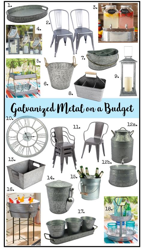 Here is the mother load of amazing galvanized metal items at insane prices! Get your farmhouse, industrial decor on a budget! Just in time for Summer! Galvanized Metal Decor, Diy Farmhouse Ideas, Diy Farmhouse Decoration, Galvanized Decor, Industrial Farmhouse Decor, Farmhouse Decor On A Budget, Farmhouse Patio, Farmhouse Industrial, Farmhouse Decorating