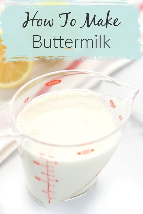 Do you have a recipe for buttermilk in your home but none in the fridge? I have just the recipe for you. Come learn how to make buttermilk with this easy tutorial. You only need two ingredients and about 10 minutes to make this simple substitute for buttermilk! #buttermilk #howto #homemade #tutorial #recipe Make Buttermilk From Milk, Buttermilk From Milk, Recipes For Pancakes, Make Buttermilk, Make Your Own Buttermilk, Buttermilk Substitute, How To Make Buttermilk, Pancake Recipe Buttermilk, Buttermilk Recipes