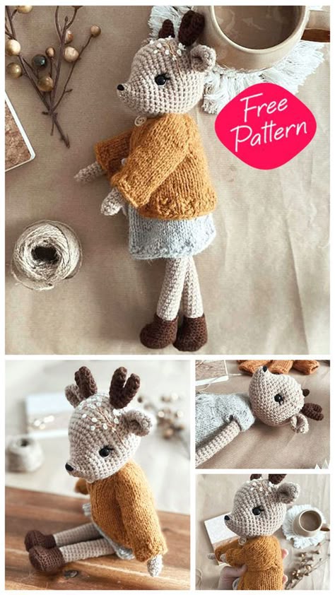 Crochet Deer Gazâl Free Amigurumi Pattern / via @n_iniko Free Crochet Toy Patterns English, Deer Crochet Pattern Free, Free Pattern Crochet Animals, Crochet Deer Head, Crochet Deer Pattern Free, Deer Amigurumi Free Pattern, Crochet Woodland Animals, Crochet Rabbit Free Pattern, Deer Crochet Pattern