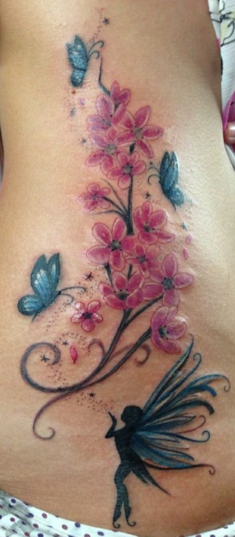 Fairy and flower Water Lily Fairy Tattoo, Fairy Garden Tattoo Ideas, Fairy Tattoo Ideas For Women, Fairy Flower Tattoo, Fairy Sleeve Tattoo, Small Fairy Tattoos, Tattoo Fixes, Christian Sleeve Tattoo, Garden Tattoos