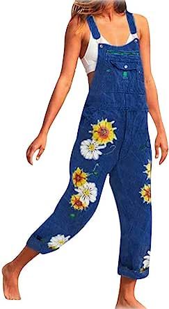 Womens Denim Overalls, Loose Overalls, Style Overalls, Jeans Overall, Denim Fashion Women, Baggy Style, Cute Pants, Womens Playsuits, Floral Denim