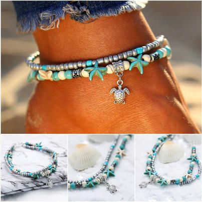 Coin Anklet, Starfish Anklets, Rhinestone Anklet, Beaded Starfish, Toned Women, Beaded Ankle, Summer Anklets, Turtle Bracelet, Anklets Boho