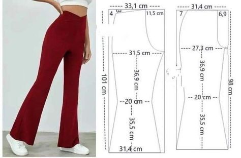 Flare Pants Pattern, Learn Sewing, Diy Clothes Patterns, Projek Menjahit, Clothing Pattern Design, Sewing Measurements, Mode Tips, Sewing Projects Clothes, Sewing Clothes Women