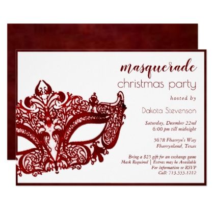 Festive Masquerade | Dark Red Christmas Party Invitation Masquerade Christmas Party, Christmas Masquerade Party, Red Christmas Party, Christmas Masquerade, Mardi Gras Invitations, Mask Invitations, Louisiana Christmas, Future Christmas, Christmas Party Host