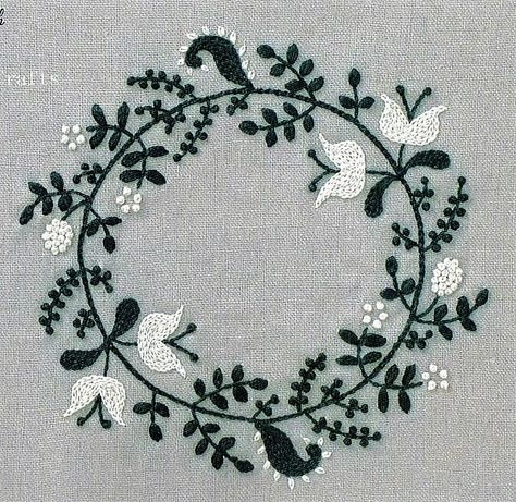 White Embroidery On Black Fabric, Blackbird Embroidery, Embroidery Work, Wonder, Bread, Embroidery, Pattern