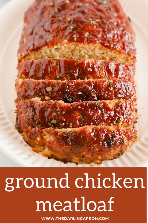 Angled view of chicken meatloaf on a white platter with four slices cut and laying facing the camera. Chicken Meatloaf Recipes Healthy, Ground Chicken Meatloaf Recipes, Recipes For Ground Chicken, Chicken Meatloaf Recipes, Recipes With Ground Chicken, Buffalo Chicken Meatloaf, Ground Chicken Meatloaf, Chicken Meatloaf Recipe, Homestyle Meatloaf