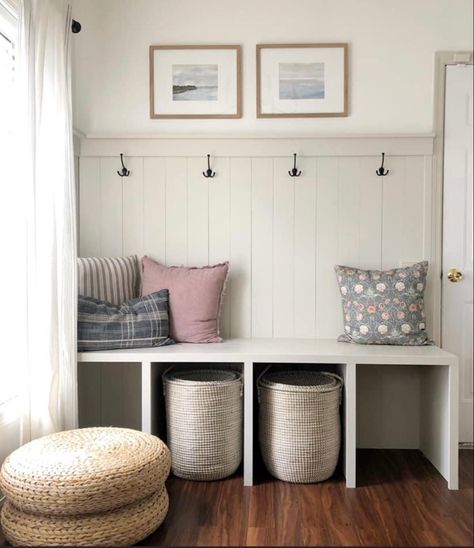 Walls And Wainscoting Same Color, Cream Wainscoting Bathroom, Cream And White Panelling, Cream Wainscotting White Walls, Entrance Wall Color Ideas, English Cottage Wainscoting, Mushroom Wainscoting, Tan Wainscoting White Walls, Cream Room With Accent Wall