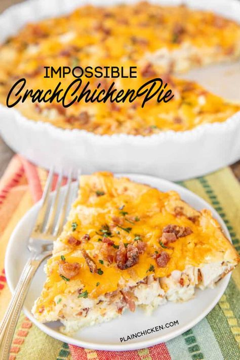 Impossible Crack Chicken Pie - Plain Chicken Quiche Chicken, Lowcarb Meals, Impossible Pies, Cabin Food, Gluten Free Bisquick, Homemade Bisquick, Impossible Pie, Bacon Quiche, Poultry Dishes